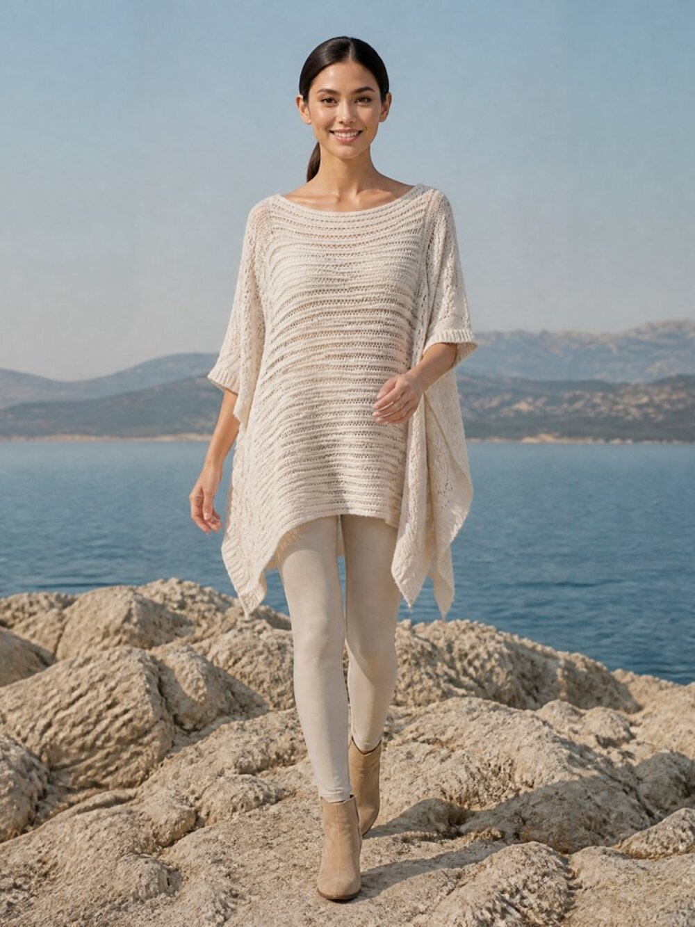 Free People Creamy Beige Wool Blend Crochet Poncho Wrapper S